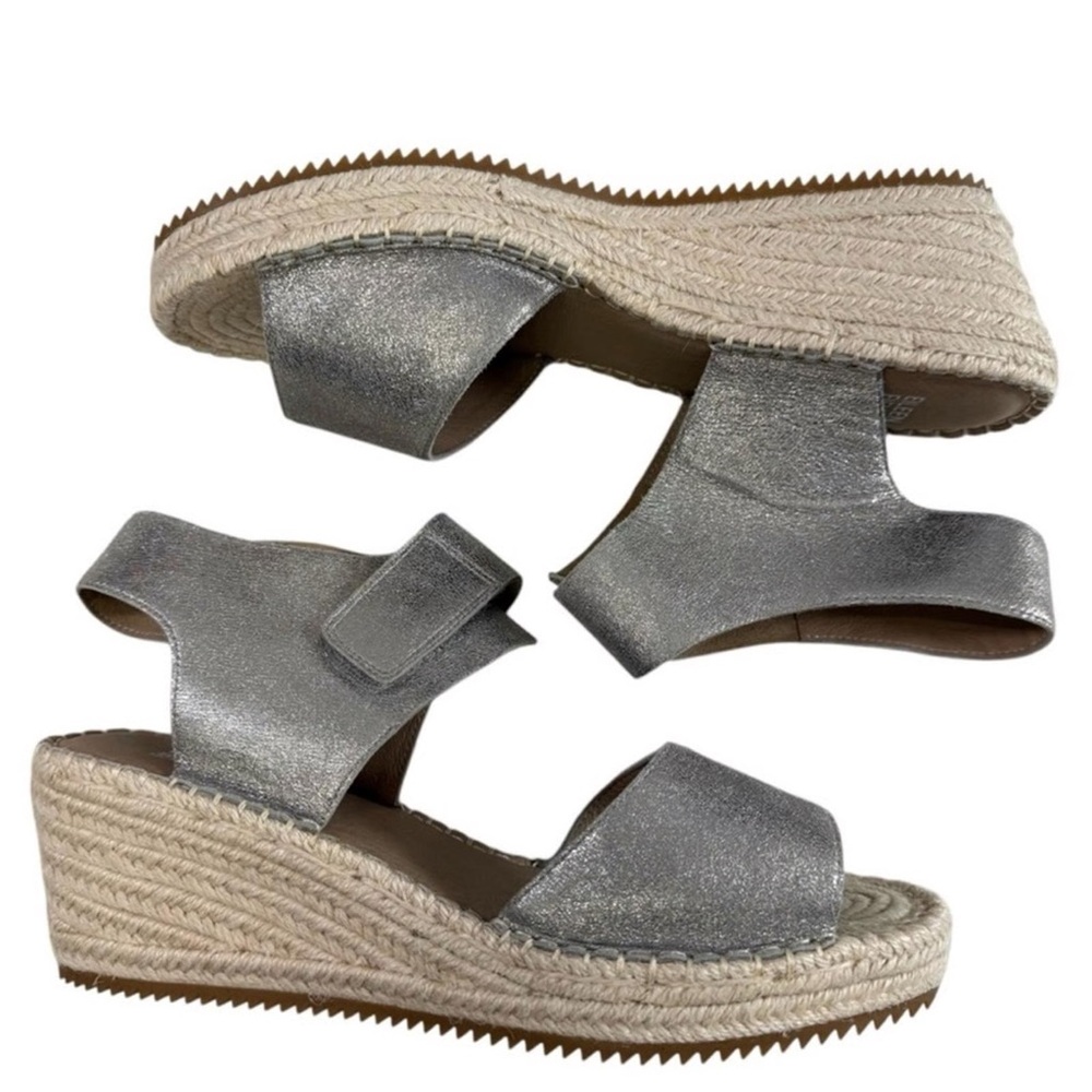 Eileen Fisher Metallic Silver Espadrille Wedge Sandals